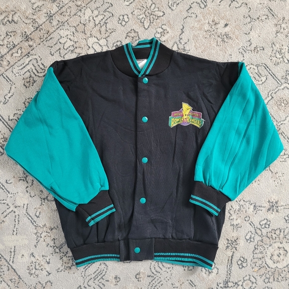 Vintage Mighty Morphin Power Rangers Letterman Sweater Jacket Snap Front 90s NEW - Picture 2 of 11